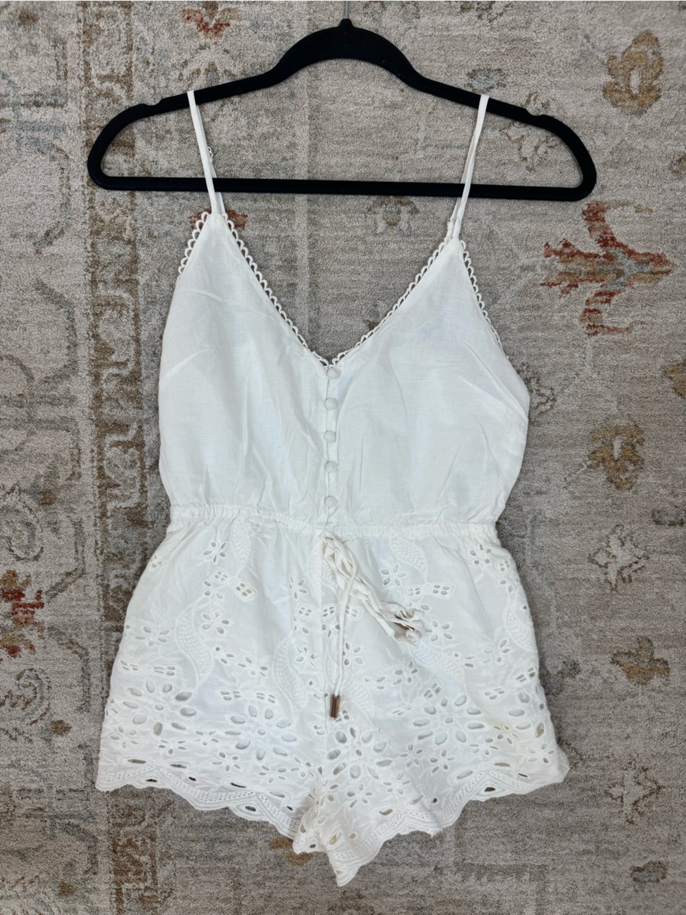 Tobi White Eyelet Lace Romper with Tie Front